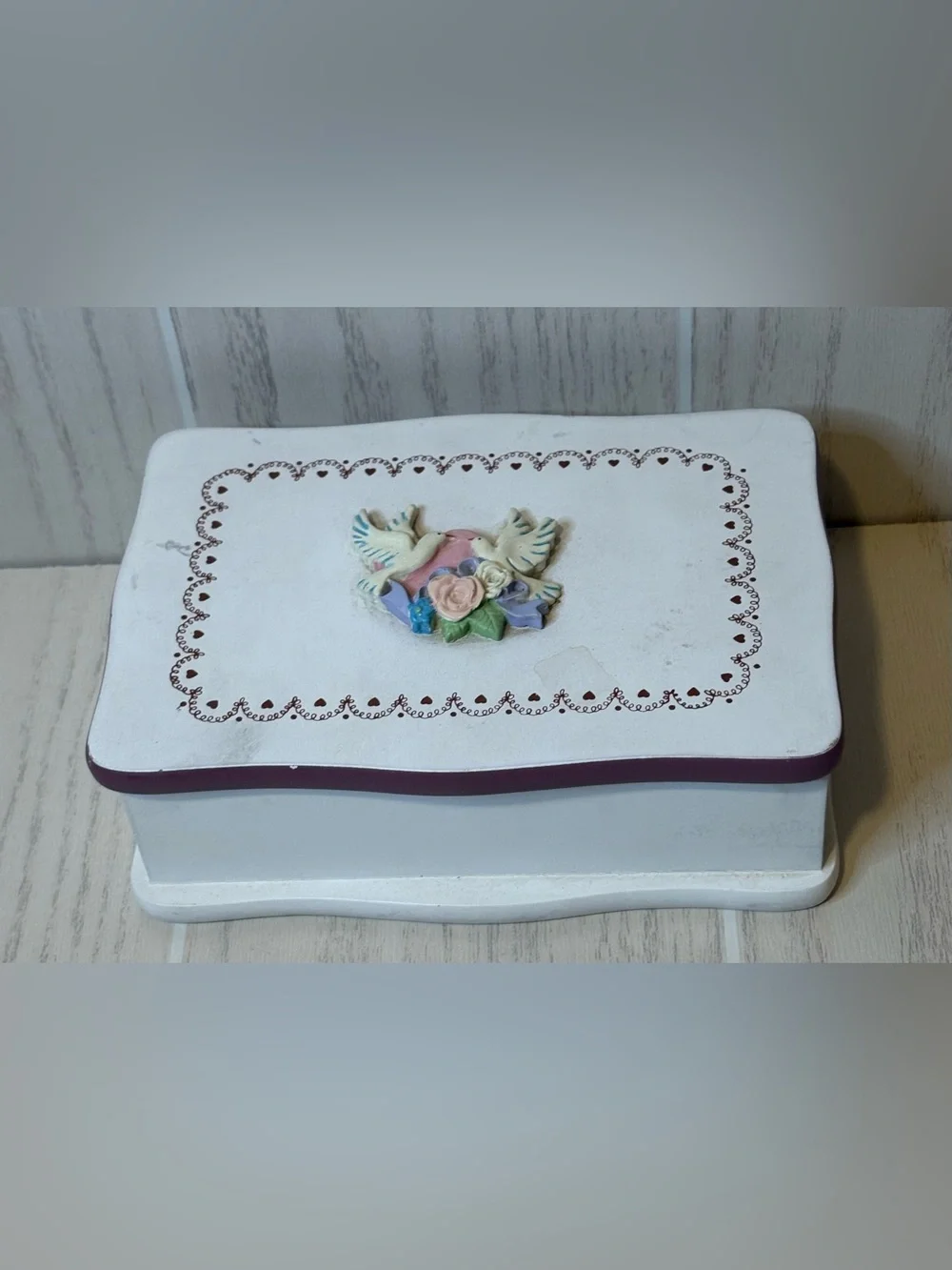 Vintage Wooden Jewelry Box Y2K 90’s Birds Lid Mirror
